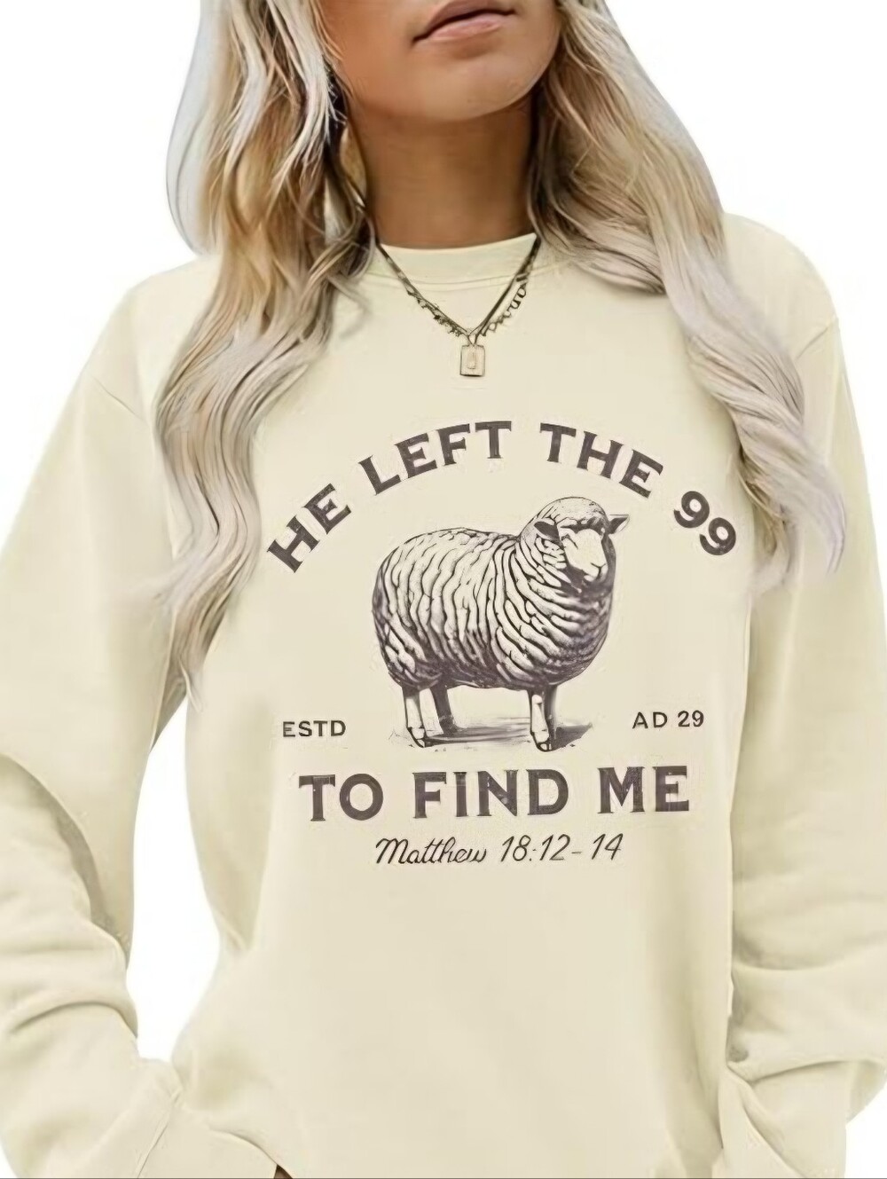 Unbranded Cream Graphic Sheep Crewneck Sweatshirt - Picture 1 of 4